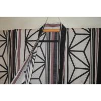 弐11558RM 遠州綿紅梅紬 男の高級浴衣着物単衣 裄69丈145К白地大柄 組木麻の葉縞 新品上