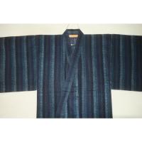 弐11559RM 遠州綿紅梅 男の染絣の着物浴衣単衣 裄68丈150Кカツオ縞の暈し染め絣縞 新品