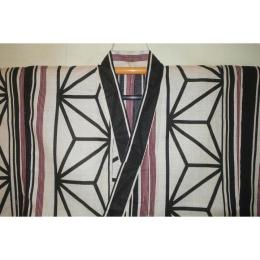 弐11558RM 遠州綿紅梅紬 男の高級浴衣着物単衣 裄69丈145К白地大柄 組木麻の葉縞 新品上