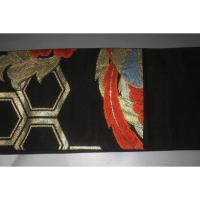 弐11779RM 男角帯 本絹西陣織 К黒地金襴 桐鳳凰の丸 新品 豪華な織 別誂え