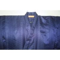 拾11790RM シルク化繊丹後縮緬調 男着物羽織 裄75丈146К紺瑠璃濃淡・業平菱 洗えるお召調