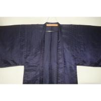 拾11790RM シルク化繊丹後縮緬調 男着物羽織 裄75丈146К紺瑠璃濃淡・業平菱 洗えるお召調