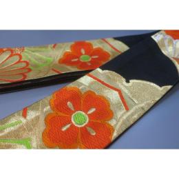 弐11043RM 男角帯 本絹西陣織К黒地金襴縫い取り菊花菱の図 新品 豪華な織 別誂え