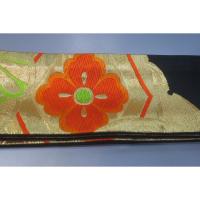 弐11043RM 男角帯 本絹西陣織К黒地金襴縫い取り菊花菱の図 新品 豪華な織 別誂え