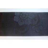 弐12104RM 男角帯 本絹西陣織К黒繻子 黒い花・唐花の図 上仕立て 新品別誂え