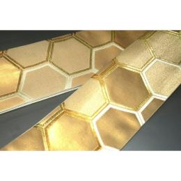 弐11181RM 男角帯 本絹西陣織金襴角帯К地金色に亀甲文様 素晴らしい 別誂え