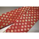 弐11191RM 男角帯 本絹西陣織練貫 К緋色地に花角・花十字文様 極上新品 別誂え