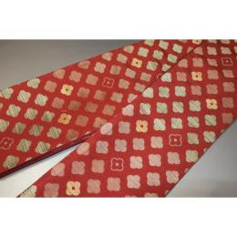 弐11191RM 男角帯 本絹西陣織練貫 К緋色地に花角・花十字文様 極上新品 別誂え