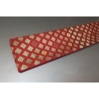 弐11191RM 男角帯 本絹西陣織練貫 К緋色地に花角・花十字文様 極上新品 別誂え