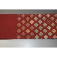 弐11191RM 男角帯 本絹西陣織練貫 К緋色地に花角・花十字文様 極上新品 別誂え