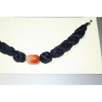 弐11205RM 濃紺の艫綱(ともづな)組紐と縞瑪瑙を使用した男物羽織紐 К皆中オリジナル一点物 曙