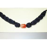 弐11205RM 濃紺の艫綱(ともづな)組紐と縞瑪瑙を使用した男物羽織紐 К皆中オリジナル一点物 曙