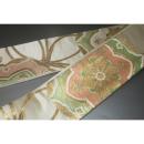 弐11225RM 男角帯 本絹西陣織 別誂えК燻し白銀地金襴銀欄に神鏡と印綬文様 帯コレクター必見