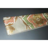 弐11225RM 男角帯 本絹西陣織 別誂えК燻し白銀地金襴銀欄に神鏡と印綬文様 帯コレクター必見