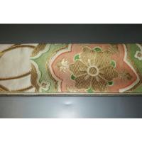 弐11225RM 男角帯 本絹西陣織 別誂えК燻し白銀地金襴銀欄に神鏡と印綬文様 帯コレクター必見