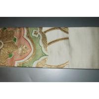 弐11225RM 男角帯 本絹西陣織 別誂えК燻し白銀地金襴銀欄に神鏡と印綬文様 帯コレクター必見