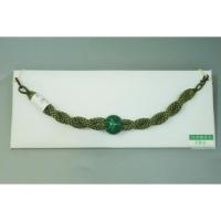 弐11228RM 天然石の男物羽織紐 К皆中オリジナル一点物 孔雀石・マラカイトと灰緑のねじり紐 新