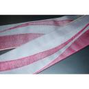 弐11229RM 男角帯 絹交ぜ織り西陣織К繻子織 緋桜流線形と灰銀 芭蕉色の金筋縞 上仕立て全通