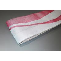 弐11229RM 男角帯 絹交ぜ織り西陣織К繻子織 緋桜流線形と灰銀 芭蕉色の金筋縞 上仕立て全通