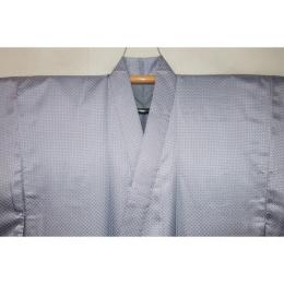 拾11278RM シルク化繊丹後縮緬綸子調 男着物袷 裄71丈148К青灰銀ネズ色地の四ツ目絞り織文