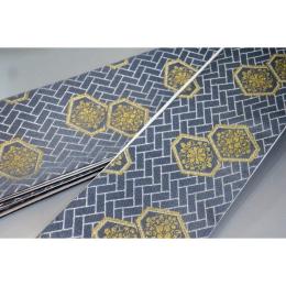 弐11284RM 男角帯 シルク化繊西陣織К鉄紺に金襴二重亀甲の八重花菱文様 全通 新品別誂え