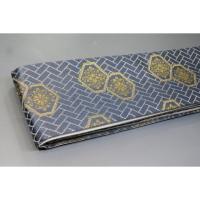 弐11284RM 男角帯 シルク化繊西陣織К鉄紺に金襴二重亀甲の八重花菱文様 全通 新品別誂え