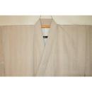 拾11280RM シルク化繊丹後縮緬調 男着物袷 裄70丈147К薄羽色・アイボリーの矢羽縄目縞文様