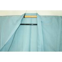 弐9777RM 化繊平絽 男羽織 裄70丈95К水浅葱色の無地 琉球筒袖十徳仕立て 新品仕立て上がり