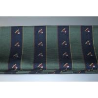 弐10671RM 男角帯 本絹西陣織平織 К紺に深緑色とエンブレム 全通洒落帯 ネクタイ生地を使いま