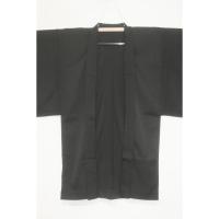 拾11368RM 化繊ギャバジン織物 男羽織 裄75丈107К黒無地 新品