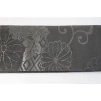 弐11393RM 男角帯 本絹西陣織К黒繻子 葉付き蔓菊に青海波 新品 上仕立て 10cm幅 別誂え