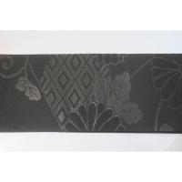 弐11393RM 男角帯 本絹西陣織К黒繻子 葉付き蔓菊に青海波 新品 上仕立て 10cm幅 別誂え