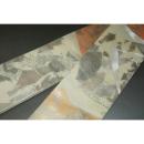 弐11437RM 男角帯 本絹西陣織練貫К燻し銀地桜箔引き 裂取り古典文様 新品 本絹銀糸使用 別誂