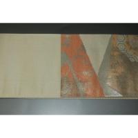 弐11437RM 男角帯 本絹西陣織練貫К燻し銀地桜箔引き 裂取り古典文様 新品 本絹銀糸使用 別誂