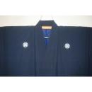 拾11449RM シルク化繊丹後縮緬お召調 色紋付き男着物袷 裄71丈146К藍色 新品 家紋選べま