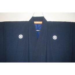 拾11449RM シルク化繊丹後縮緬お召調 色紋付き男着物袷 裄71丈146К藍色 新品 家紋選べま