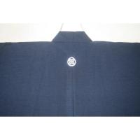 拾11449RM シルク化繊丹後縮緬お召調 色紋付き男着物袷 裄71丈146К藍色 新品 家紋選べま