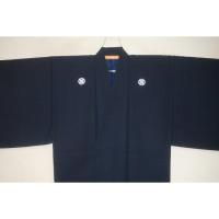 拾11449RM シルク化繊丹後縮緬お召調 色紋付き男着物袷 裄71丈146К藍色 新品 家紋選べま