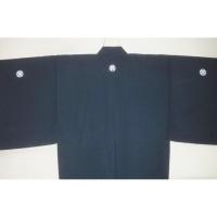 拾11449RM シルク化繊丹後縮緬お召調 色紋付き男着物袷 裄71丈146К藍色 新品 家紋選べま