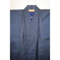 お買い得セール 弐11459 本絹泥藍大島紬男着物羽織 裄69丈139К百山亀甲黒瑠璃 現代物 新品