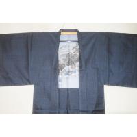 お買い得セール 弐11459 本絹泥藍大島紬男着物羽織 裄69丈139К百山亀甲黒瑠璃 現代物 新品