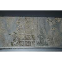 弐11460RM 男角帯 絹交ぜ織り西陣織 К灰緑色地に沈金暈しの山鉾巡行の図 新品 別誂え