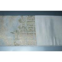 弐11460RM 男角帯 絹交ぜ織り西陣織 К灰緑色地に沈金暈しの山鉾巡行の図 新品 別誂え