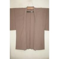 弐11478RM シルク化繊丹後縮緬調 男羽織単衣 裄73丈95К白橡(しろつるばみ)灰茶色の無地