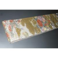 弐11479RM 男角帯 本絹西陣錦織 К金襴・御所解き鶴に百花繚乱 おめでたい 金属糸使用 新品