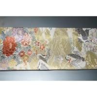 弐11479RM 男角帯 本絹西陣錦織 К金襴・御所解き鶴に百花繚乱 おめでたい 金属糸使用 新品