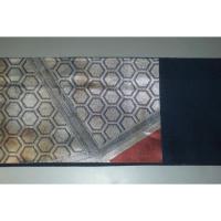 弐11480RM 男角帯 本絹西陣織練貫 К鉄銀地の照り箔に臙脂 亀甲織分け文様 極上新品 別誂え