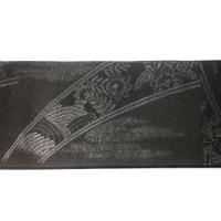 弐11487RM 男角帯 本絹西陣織К黒繻子 山霧と高山植物文様 上仕立て 10cm幅仕上げ 昇段祝