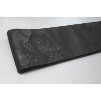 弐11487RM 男角帯 本絹西陣織К黒繻子 山霧と高山植物文様 上仕立て 10cm幅仕上げ 昇段祝