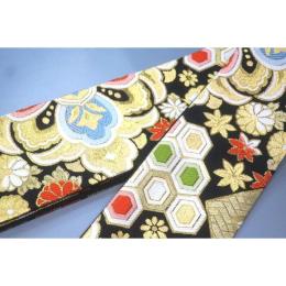 弐11488RM 男角帯 本絹西陣錦織 К黒地金襴・古典づくし 新品 おめでたい 金属糸使用 別誂え